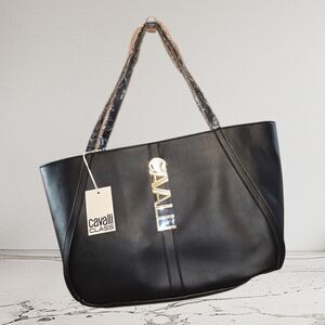 Cavalli Class Sandra Shopper Tote Bag Black Onyx Satchel Handbag MSRP$118 NWT